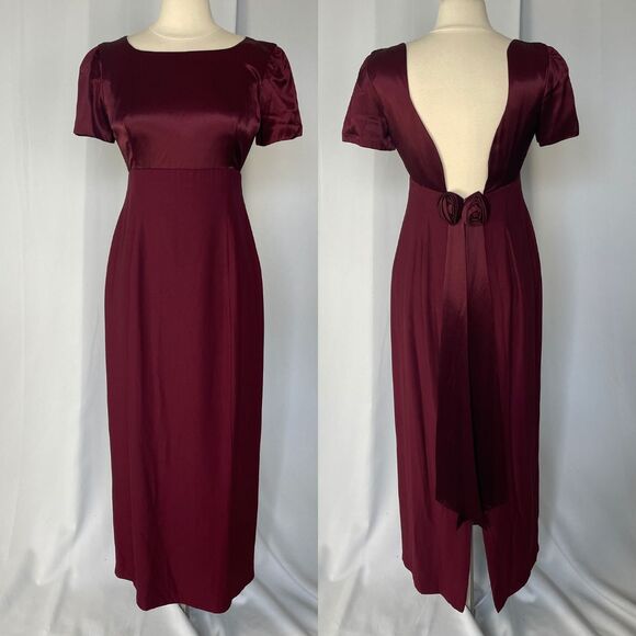 Vintage Formal Dress Small Med Burgundy Maroon Regency Bridgerton Coquette Prom - Picture 16 of 16